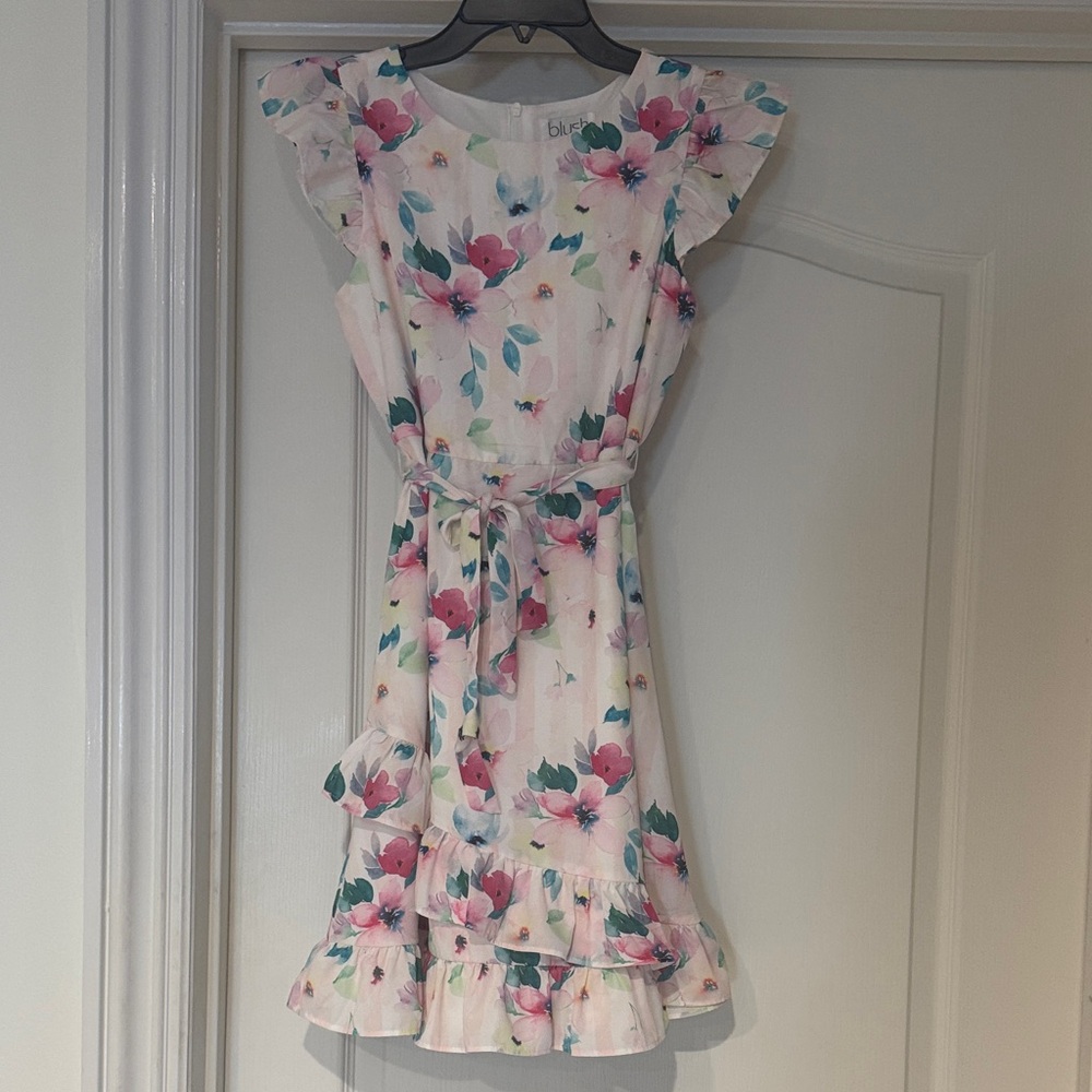 Us Angels Pink Floral Ruffle Dress